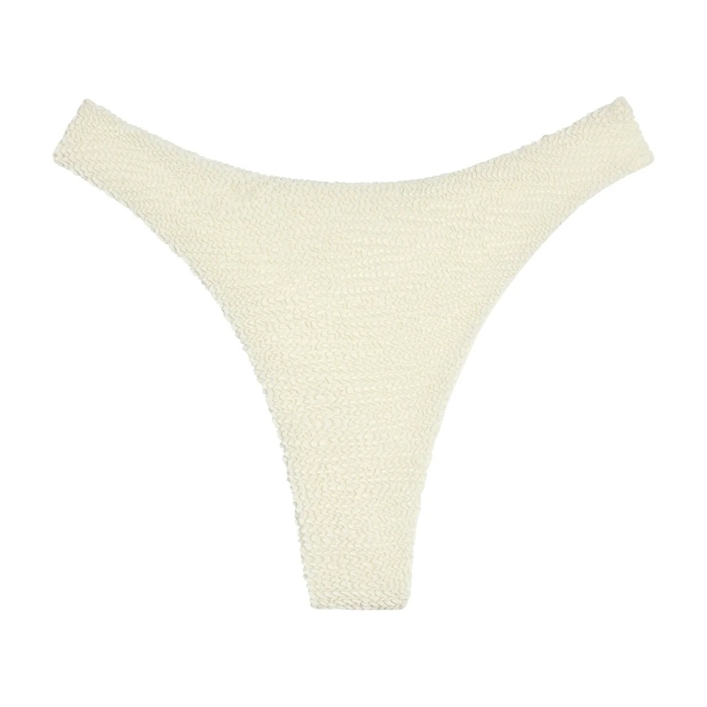 Monday Swimwear Ivory Crinkle Capri Thong Swim Bottom in Size V